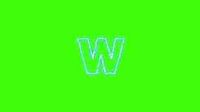 Electrical Lightning Of Letter W On Green Background, Lettering On Chroma Key