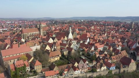 Medieval city in Germany. Drone View. Rothenburg.