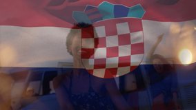 Animation of waving croatia flag over group of friend on the beach. travel and holidays concept digitally generated video.