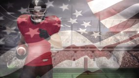 Animation of waving usa flag and falling confetti over american football player. global sports and competition concept digitally generated video. - Powered by Shutterstock - Get 15% off with code: PIKWIZARD15