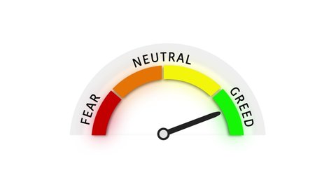 Fear Greed Index Animation with Needle On Neutral to Greed Text on White Background