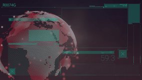 Animation of data processing and globe over black background. global business, finances, connections and digital interface concept digitally generated video.