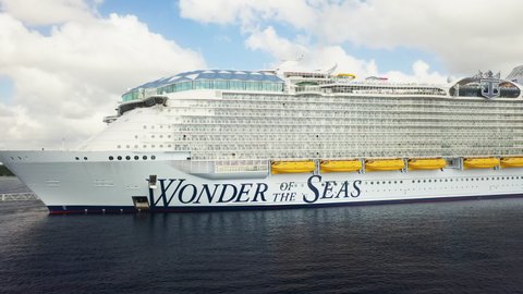 San Miguel de Cozumel , Cozumel , Mexico - 03 30 2022: Wonder Of The Seas Royal Caribbean Cruise Ship