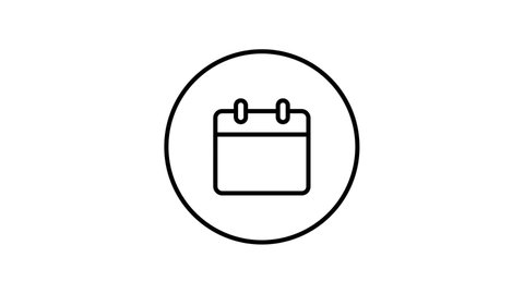 Calendar line icon inside circle, schedule, black and white outline icon animation