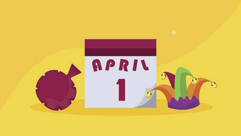 april fools day animation with calendar and fart bag , 4k video animated
