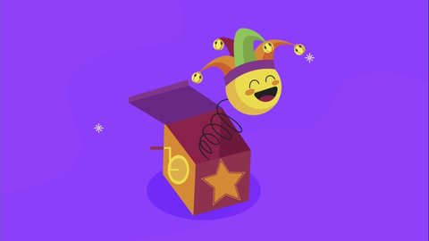 april fools day animation with joker emoji in surprise box , 4k video animated