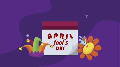 april fools day animation with calendar and joker hat , 4k video animated