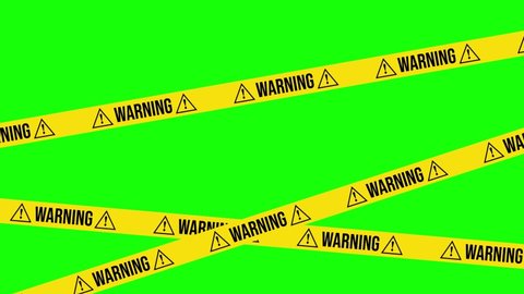 WARNING Tape Barricade 4K Animation, Green Screen for Chroma Key Use