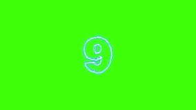 Electrical Lightning Of Number 9 On Green Background, Lettering On Chroma Key