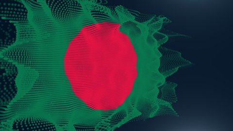 The national flag of Bangladesh made of digital particles in a seamless loop on black background. Perfect for project that depicts Bangladesh history, culture, and people.
