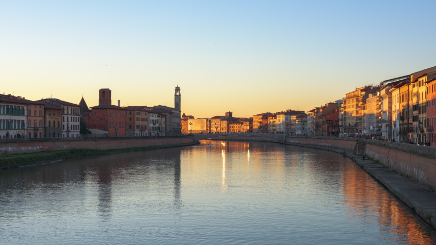 Pisa, Italy skyline on the Arno River at dawn. Royalty-Free Stock Footage #1089223349