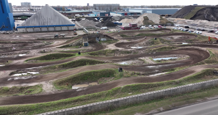 Motorcross racing dirt track. Offroad race course for motorcycle activitiy leisure and sports outdoors. Extreme sports active lifestyle racing track.
