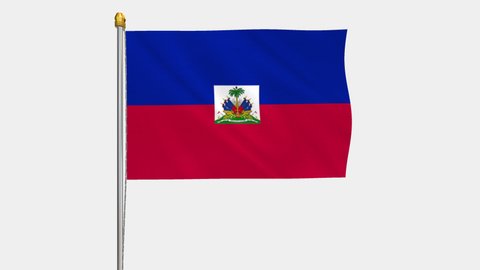 A loop video of the Haiti flag swaying in the wind from a frontal perspective.