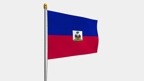 A loop video of the Haiti flag swaying in the wind from the left perspective.