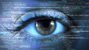 4K Digital innovative eye numbers hacker data matrix web connecting Animation. Modern network connection futuristic technology. metaverse. Concept of programming, hacking, coding, security. - Powered by Shutterstock - Get 15% off with code: PIKWIZARD15