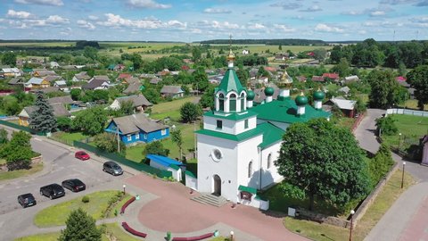 Church of the Holy Trinity in the village of Mir. Trinity Church. Settlement Mir. Grodno region, Korelichi district. Belarus. A brick church in the form of an oblong cross.

