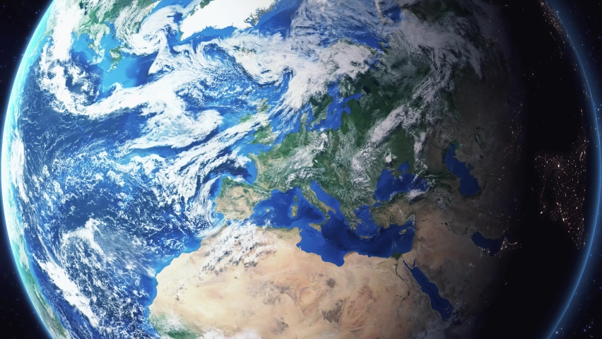 Earth zoom in from space and focus on Jersey City, New Jersey, USA. The animation continues by zoom out through clouds and atmosphere into space. Background for travel intro.