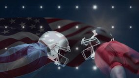 Animation of waving usa flag and falling confetti over american football player. global sports and competition concept digitally generated video. - Powered by Shutterstock - Get 15% off with code: PIKWIZARD15