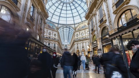Milan, Italy, Timelapse - The Galleria Vittorio Emanuele II in Milan during the day
