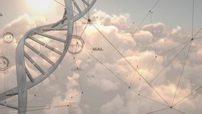 Animation of dna strand over network of connections on cloudy background. science and data processing concept digitally generated video. - Powered by Shutterstock - Get 15% off with code: PIKWIZARD15