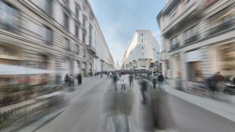 Milan, Italy, Hyperlapse - First person hyperlapse of the Via Dante in Milan during a sunny day