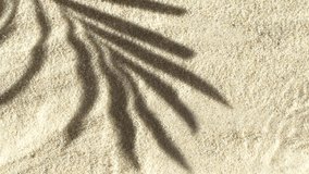 Slow motion water surface ripples and splash with palm tree leaf shadow on sand 