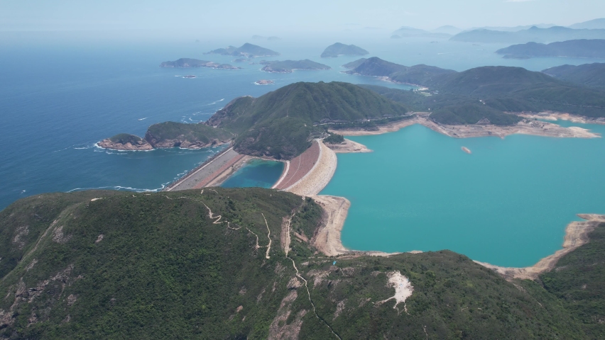 High Island Reservoir East Dam in Sai Kung Hong Kong Global Geopark ,is a rare volcanic hexagonal rock columns, beautiful scenery, hiking trails, beaches and islands, geological formations, sea bay