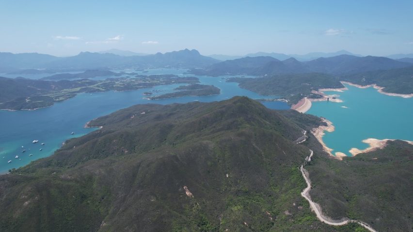 High Island Reservoir East Dam in Sai Kung Hong Kong Global Geopark ,is a rare volcanic hexagonal rock columns, beautiful scenery, hiking trails, beaches and islands, geological formations, sea bay