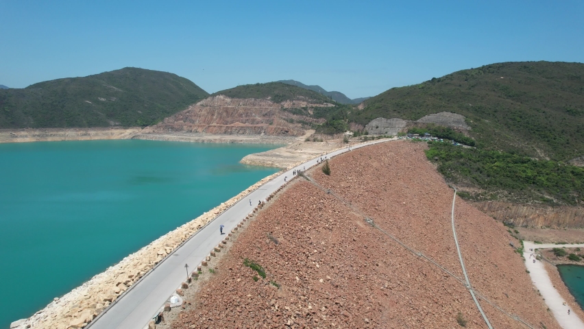 High Island Reservoir East Dam in Sai Kung Hong Kong Global Geopark ,is a rare volcanic hexagonal rock columns, beautiful scenery, hiking trails, beaches and islands, geological formations, sea bay