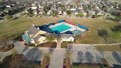 Anna , Texas , United States - 04 02 2022: Aerial footage of pool in Anna Texas on Ainsworth Dr.