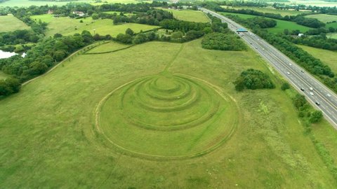 Theydon Bois Earthwork, Essex in UK. Aerial panoramic view