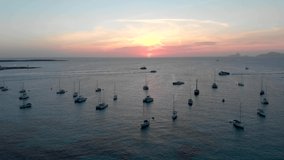 Drone video of sunset and golden hour in Formentera