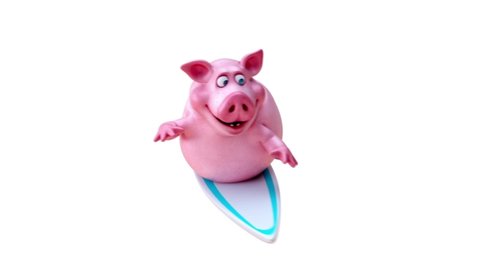 Fun 3D cartoon fat pig surfing