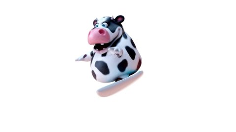Fun 3D cartoon cow surfing