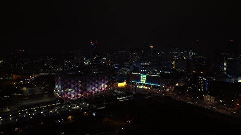BIRMINGHAM, UK - 2022: Aerial view of Birmingham UK city centre at night