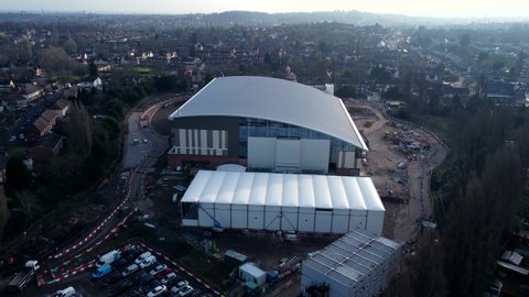 BIRMINGHAM, UK - 2022: Aerial view of Birmingham 2022 commonwealth games construction 