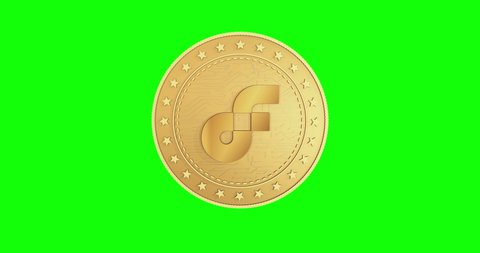 Flow altcoin cryptocurrency isolated gold coin on green screen loopable background. Rotating golden metal looping abstract concept. 3D loop seamless animation.