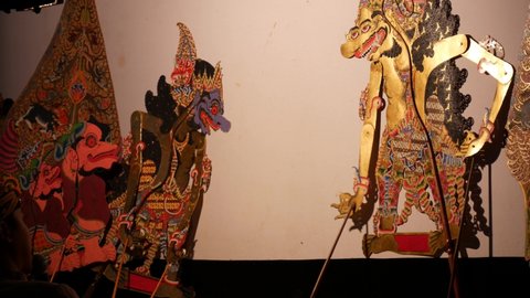 Solo, Indonesia CIRCA 2021 : Classical Shadow Puppet Show . Traditional Javanese Culture.
