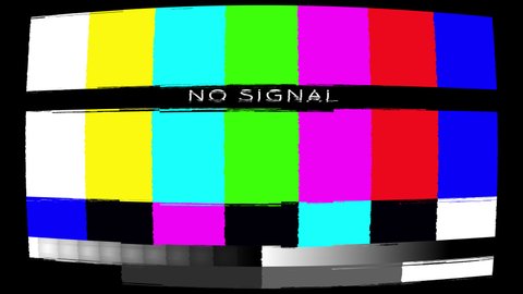 No signal issues. Old TV screen with technical difficulties warning. Glitch video distortion, loopable animation.