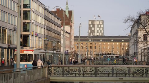 Gothenburg , Sweden - 03 01 2022: Tram stop just outside Nordstan Shopping Mall in Brunnsparken