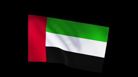 United Arab Emirates  flag waving on Black Backgrounds. Seamless 4k resolution animation of United Arab Emirates symbol. Matte finish technique. 