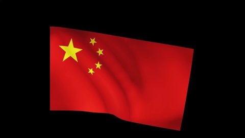 Chinese flag waving on Black Backgrounds. Seamless 4k resolution animation of Chinese symbol. Matte finish technique. 