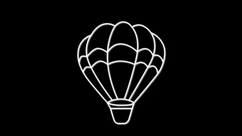 Air balloon, aerostat self drawing animation. Line art. Black background.