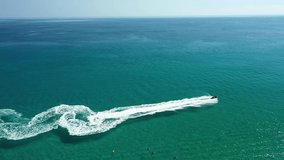 Water skiing on the Mediterranean sea, aerial video