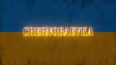 Chernobaevka, the burning name of the Ukrainian city. Kherson, Ukraine. city name burning text. Death to the Nazis