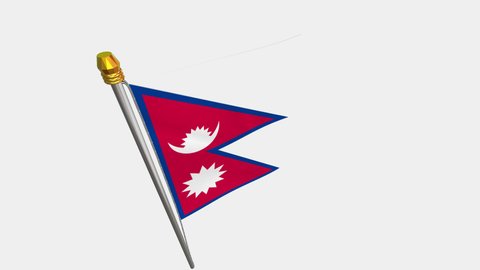 A loop video of the Nepal flag swaying in the wind from a diagonally upper left perspective.