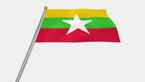 A loop video of the Myanmar flag swaying in the wind from below.