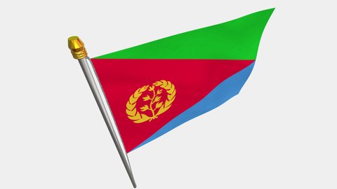 A loop video of the Eritrea flag swaying in the wind from a diagonally upper left perspective.