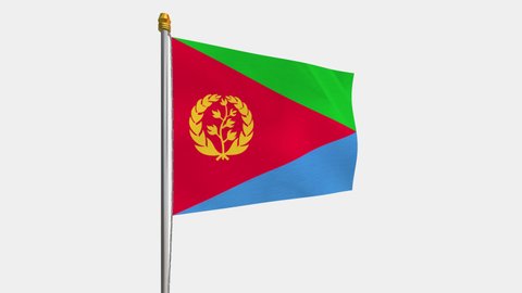 A loop video of the Eritrea flag swaying in the wind from the left perspective.