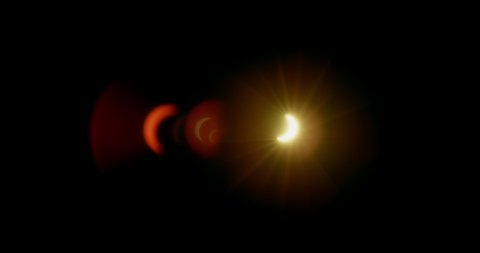 Solar Eclipse of the sun with attractive and sharply defined crescent shaped lens flares.  The Great American Solar Eclipse of 2017